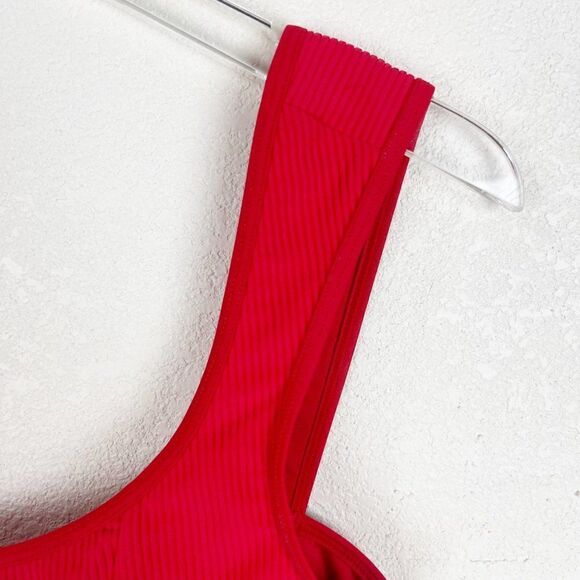 Frankies Drew Bikini Red Ribbed Top Open Back Large - Picture 4 of 7